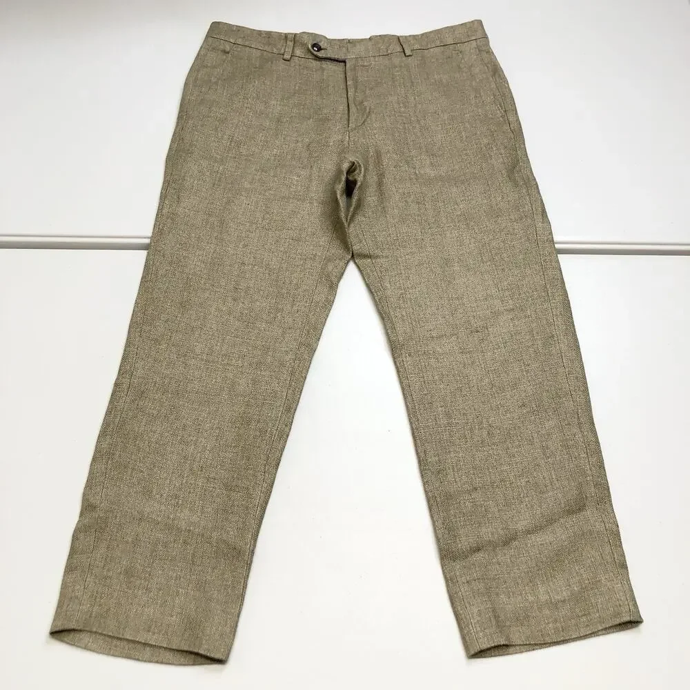 Men's Linen-Blend Khaki Dress Pants - Classic Straight Fit